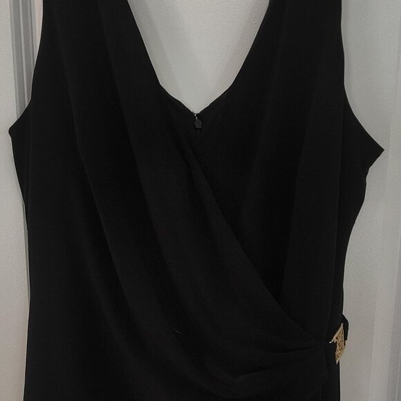 ANNE KLEIN GORGEOUS BLACK JUMPSUIT LARGE WRAP FRONT GOLD CLASP - Picture 3 of 5